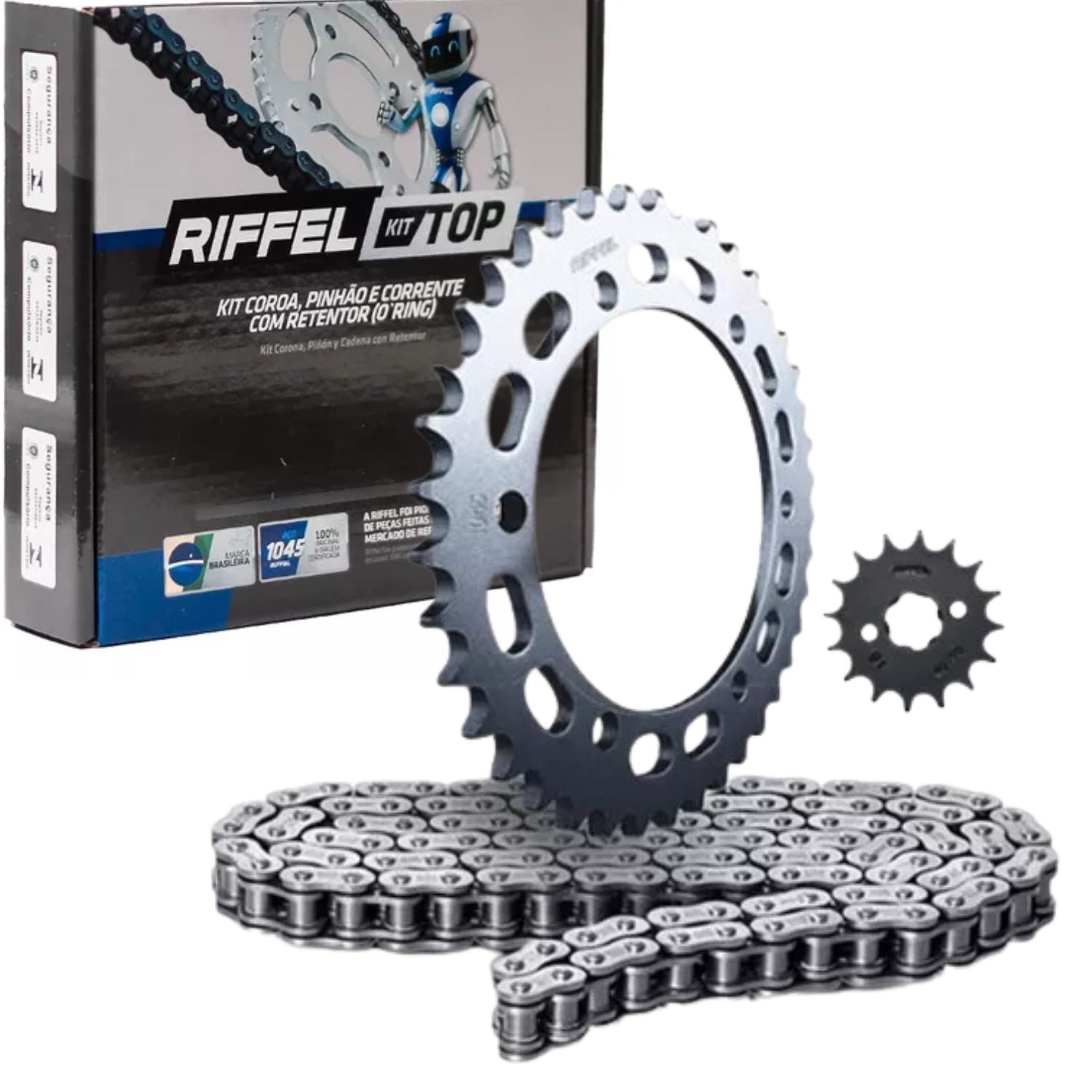 KIT RELAÇÃO RIFFEL COM RETENTOR YAMAHA FACTOR 125I 150 2016 A 2024 FAZER 150 2014 A 2024