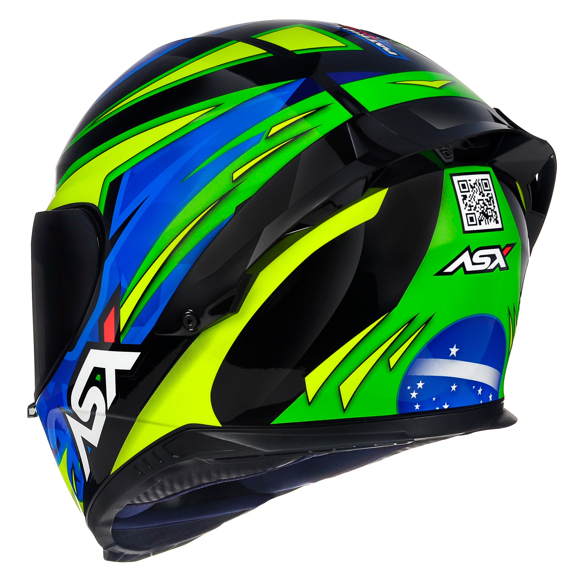Capacete ASX Eagle Racing Patriot Brilho Preto/Azul/Amarelo