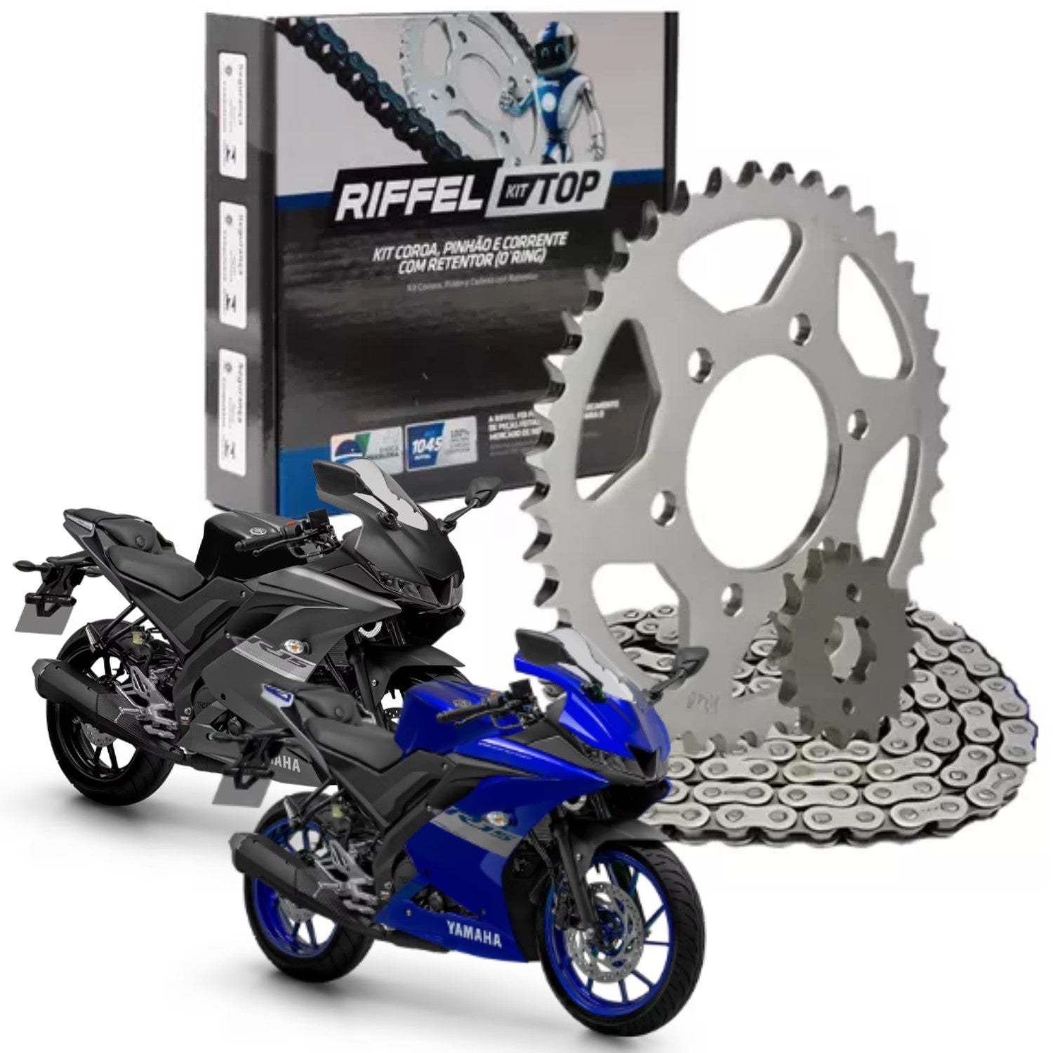 KIT RELAÇÃO RIFFEL COM RETENTOR YAMAHA R15 2022 2023 2024 2025