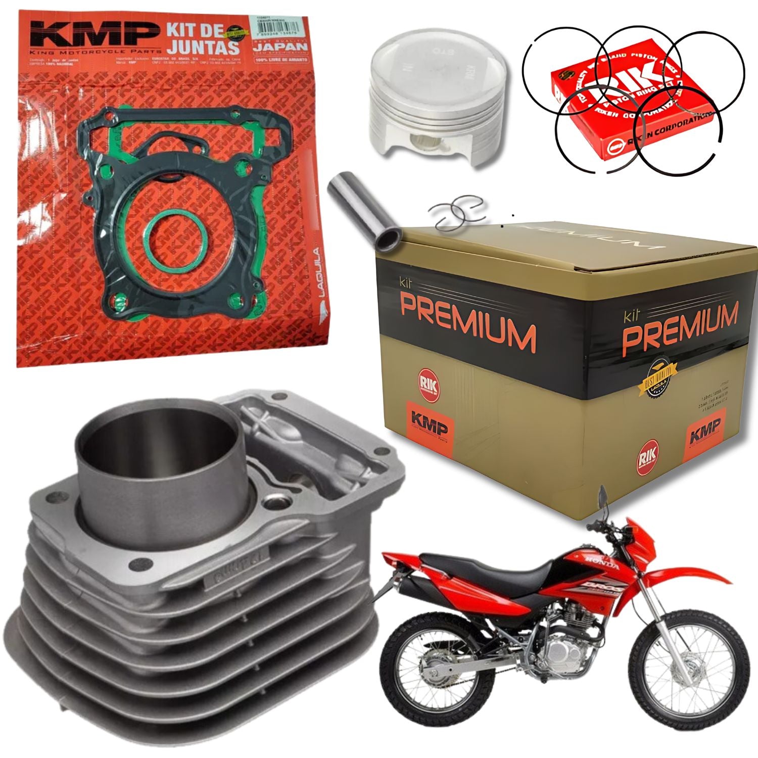 KIT PREMIUM COM CILINDRO PISTAO KMP HONDA NXR BROS 150 ATÉ 2005