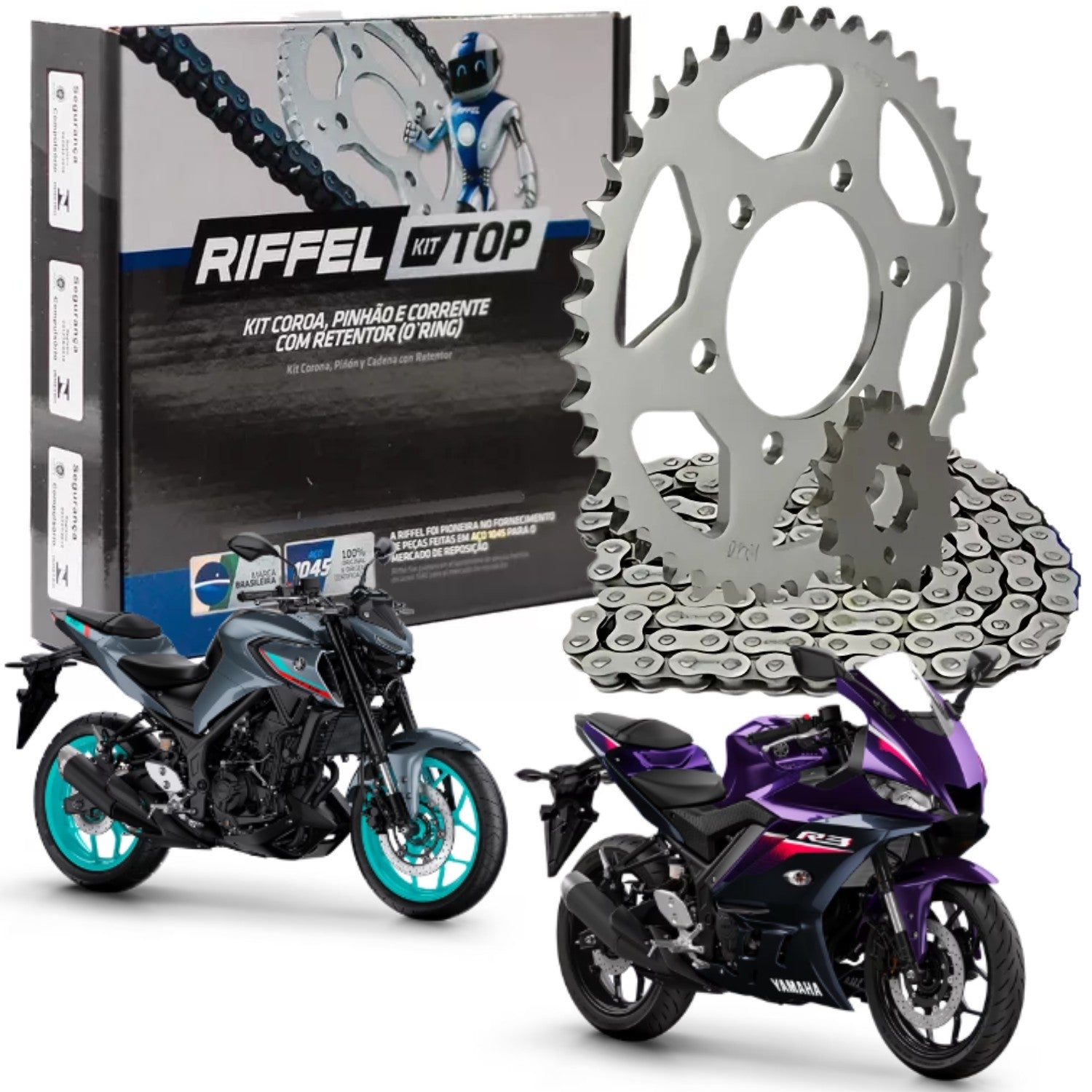 KIT RELAÇÃO RIFFEL COM RETENTOR YAMAHA MT-03 YZF R3 2016 A 2024