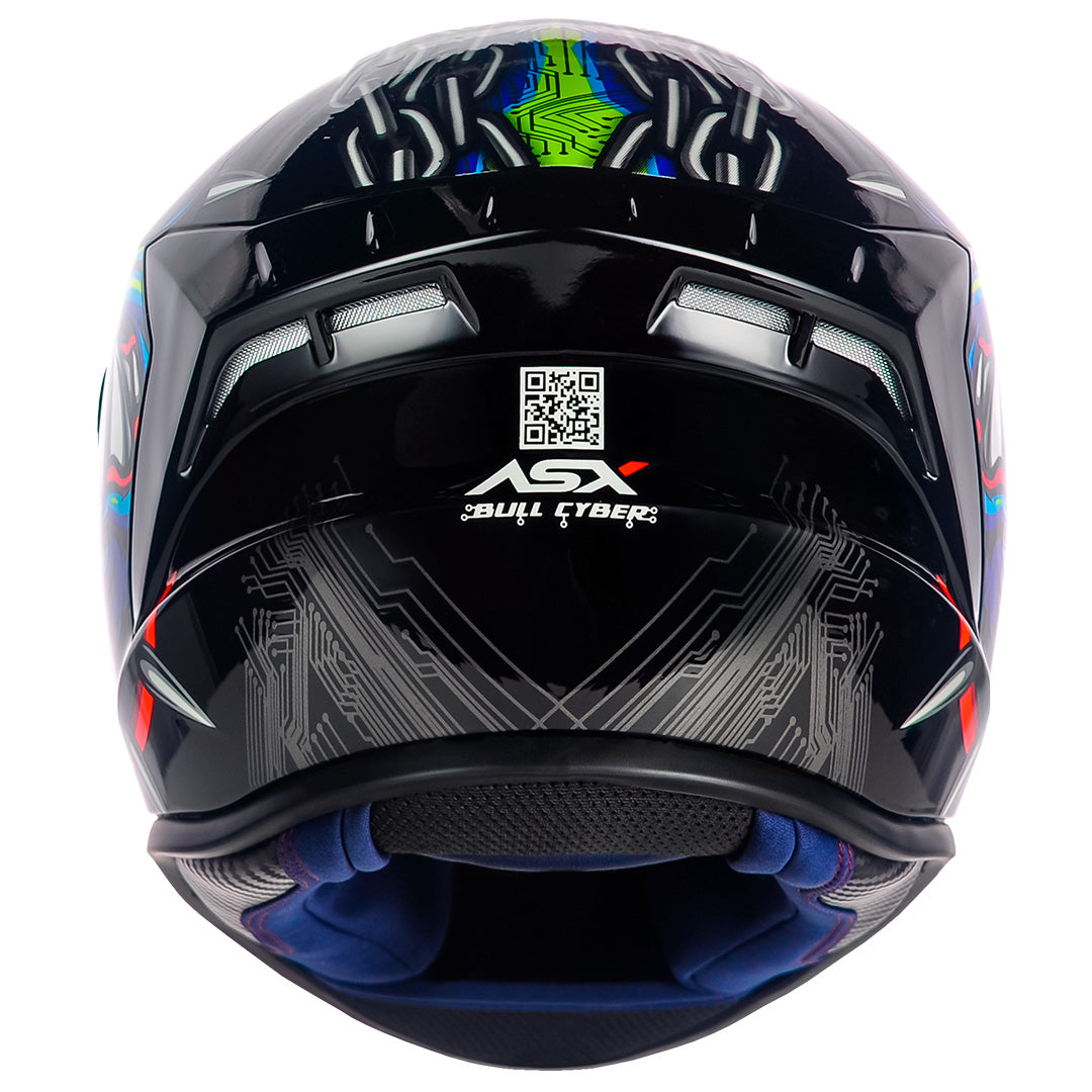 Capacete ASX draken Bull Cyber Brilho Preto/Azul