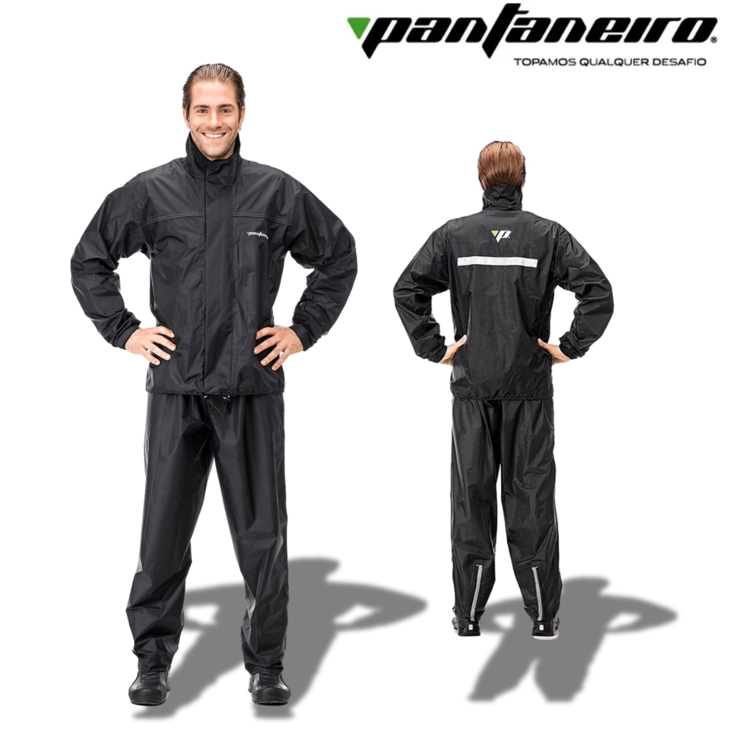 Conjunto Capa De Chuva Nylon C/ Gola Preto Pantaneiro