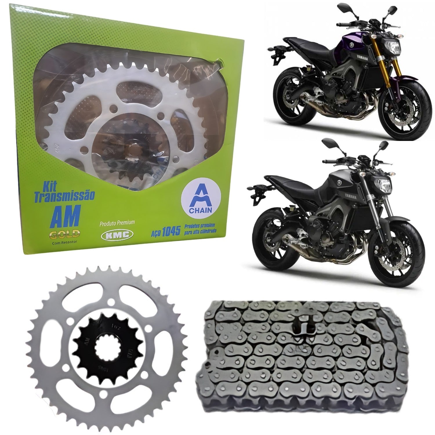 KIT RELAÇÃO KMC AM GOLD COM RETENTOR YAMAHA MT09 2009 A 2015