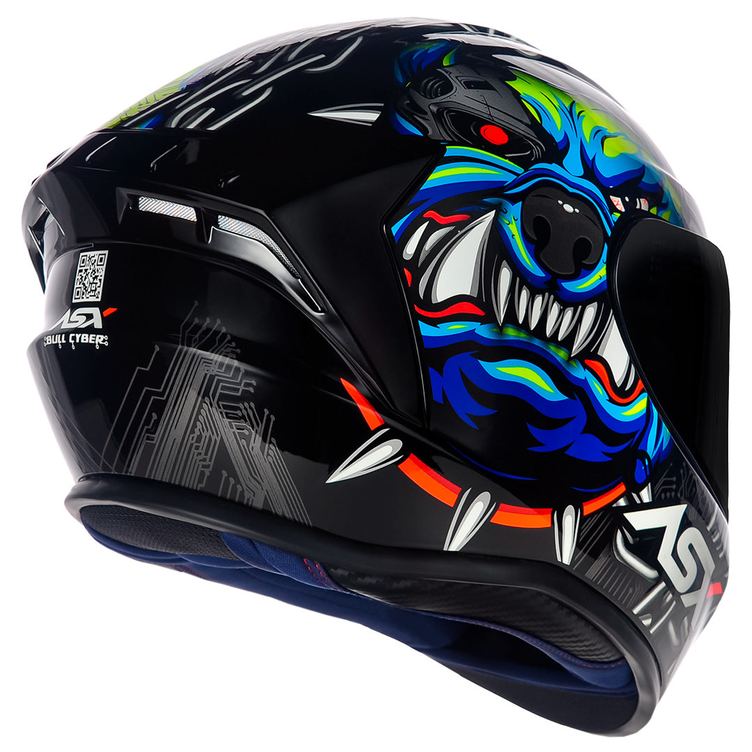 Capacete ASX draken Bull Cyber Brilho Preto/Azul