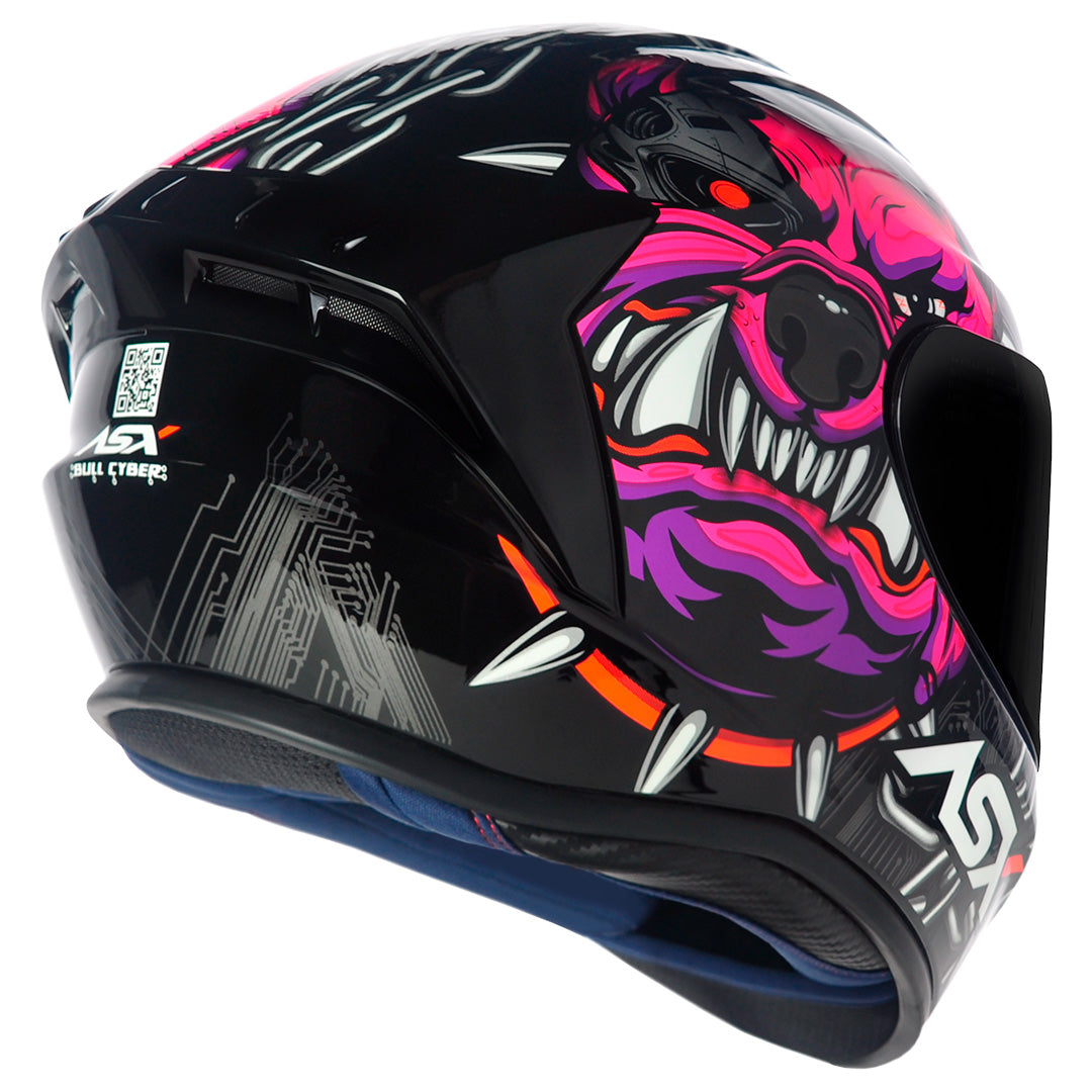 Capacete ASX draken Bull Cyber Brilho Preto/rosa