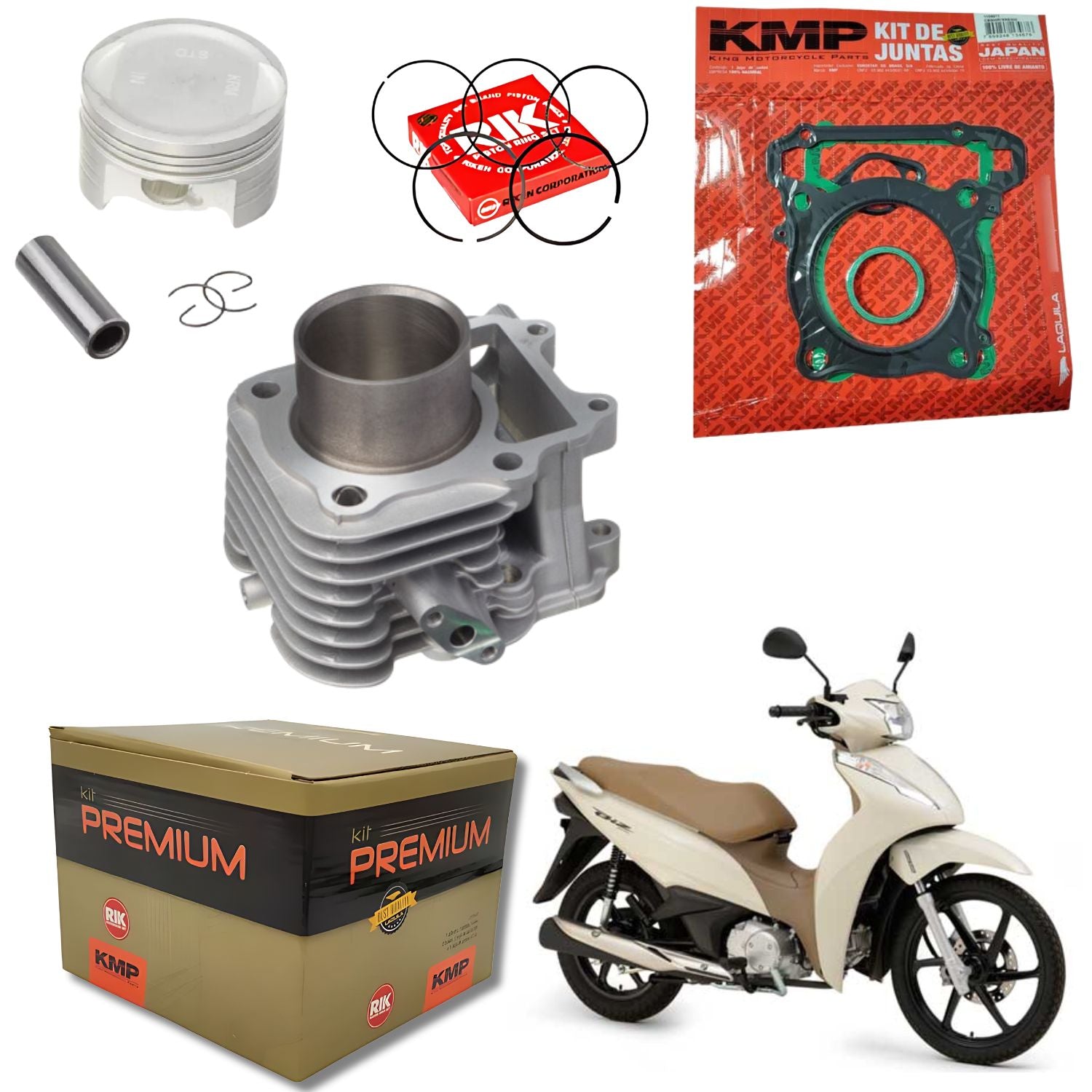 KIT PREMIUM COM CILINDRO PISTAO KMP HONDA BIZ 125 2009 EM DIANTE