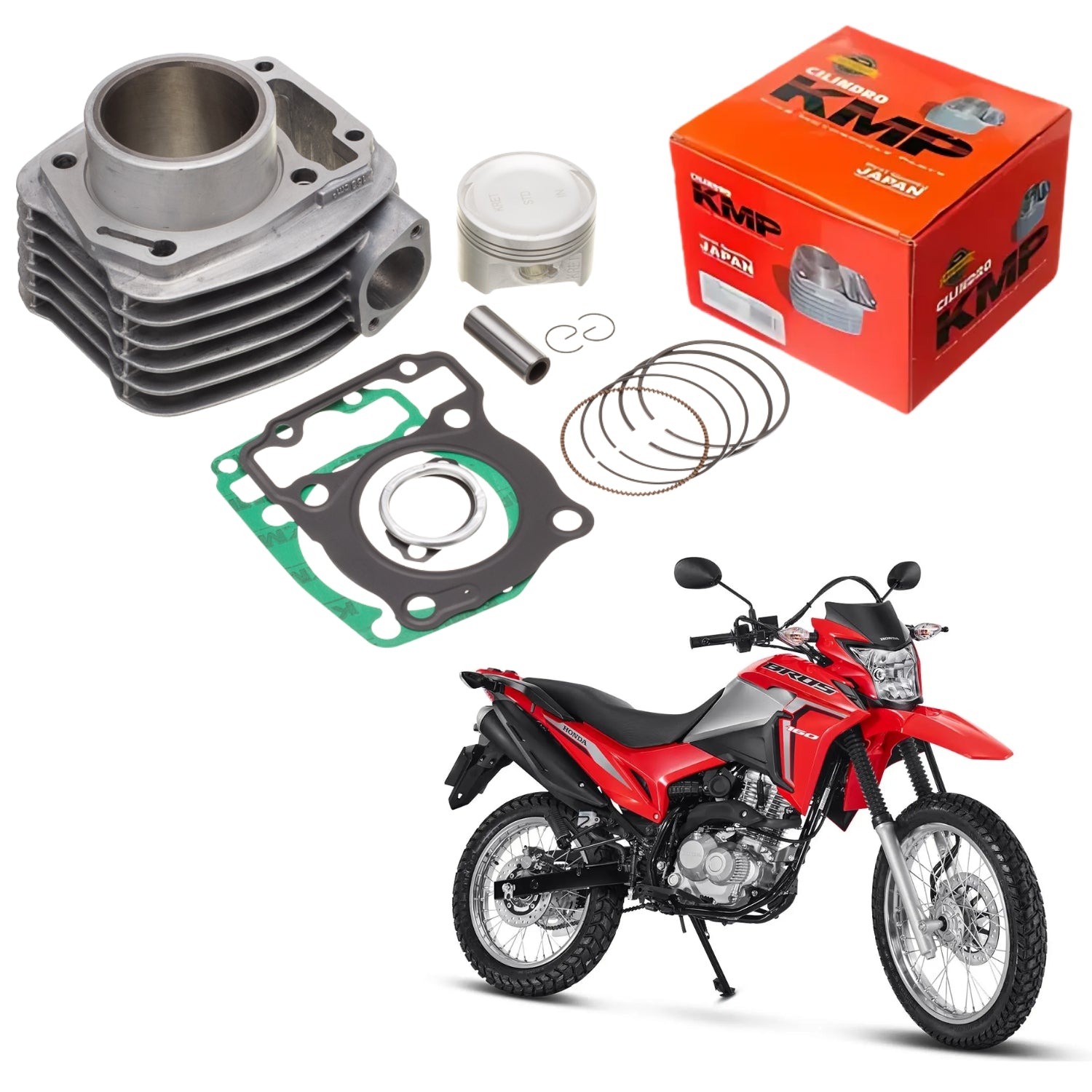 KIT COM CILINDRO PISTAO KMP HONDA CG TITAN FAN 160