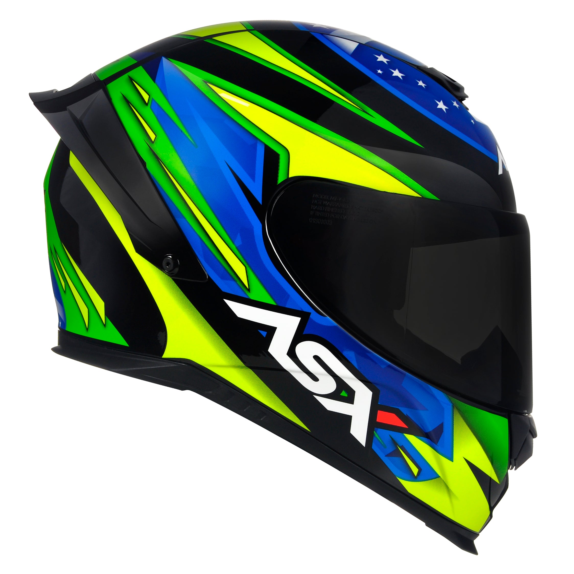 Capacete ASX Eagle Racing Patriot Brilho Preto/Azul/Amarelo