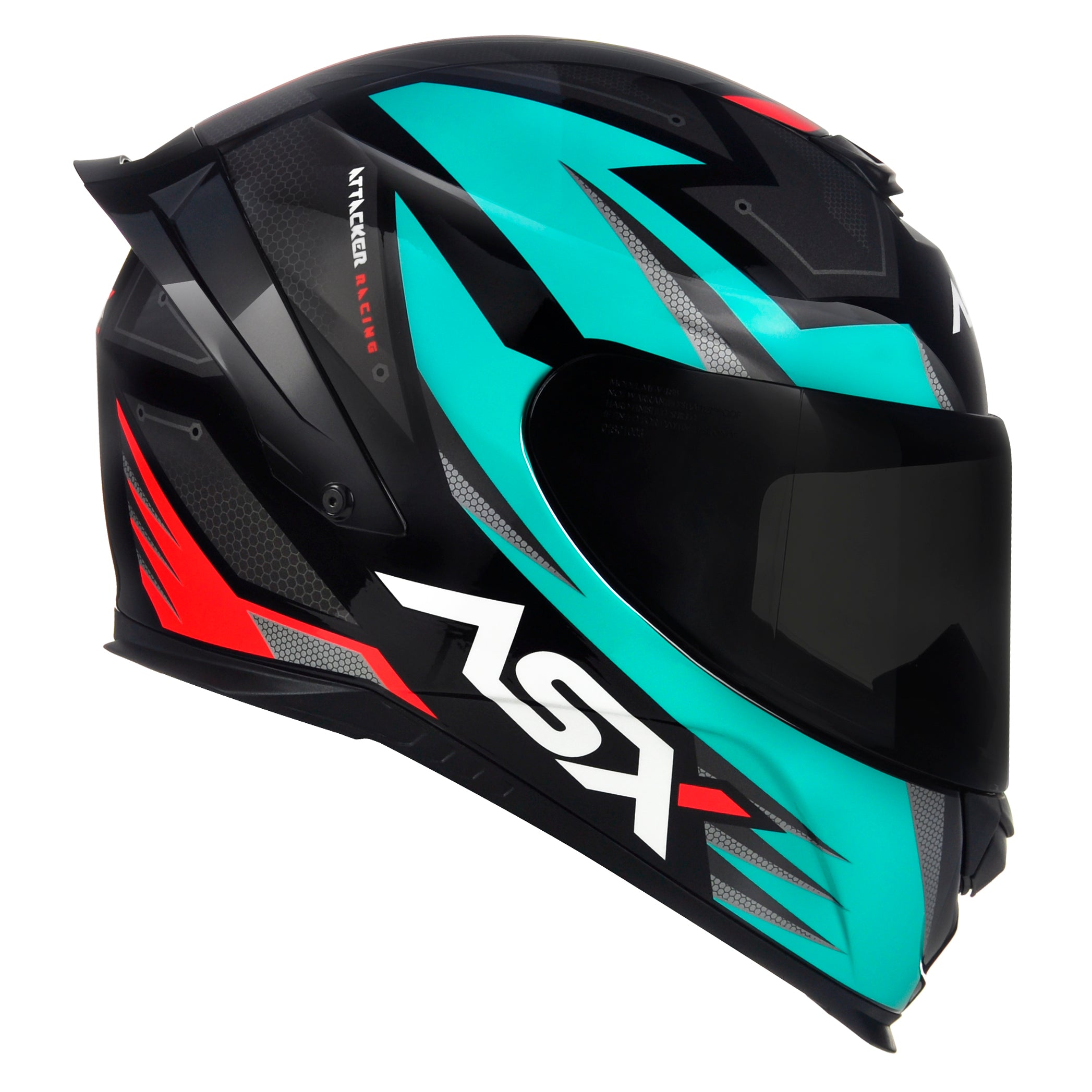Capacete ASX Eagle Racing Attacker Brilho Preto/Grafite/Tiffany