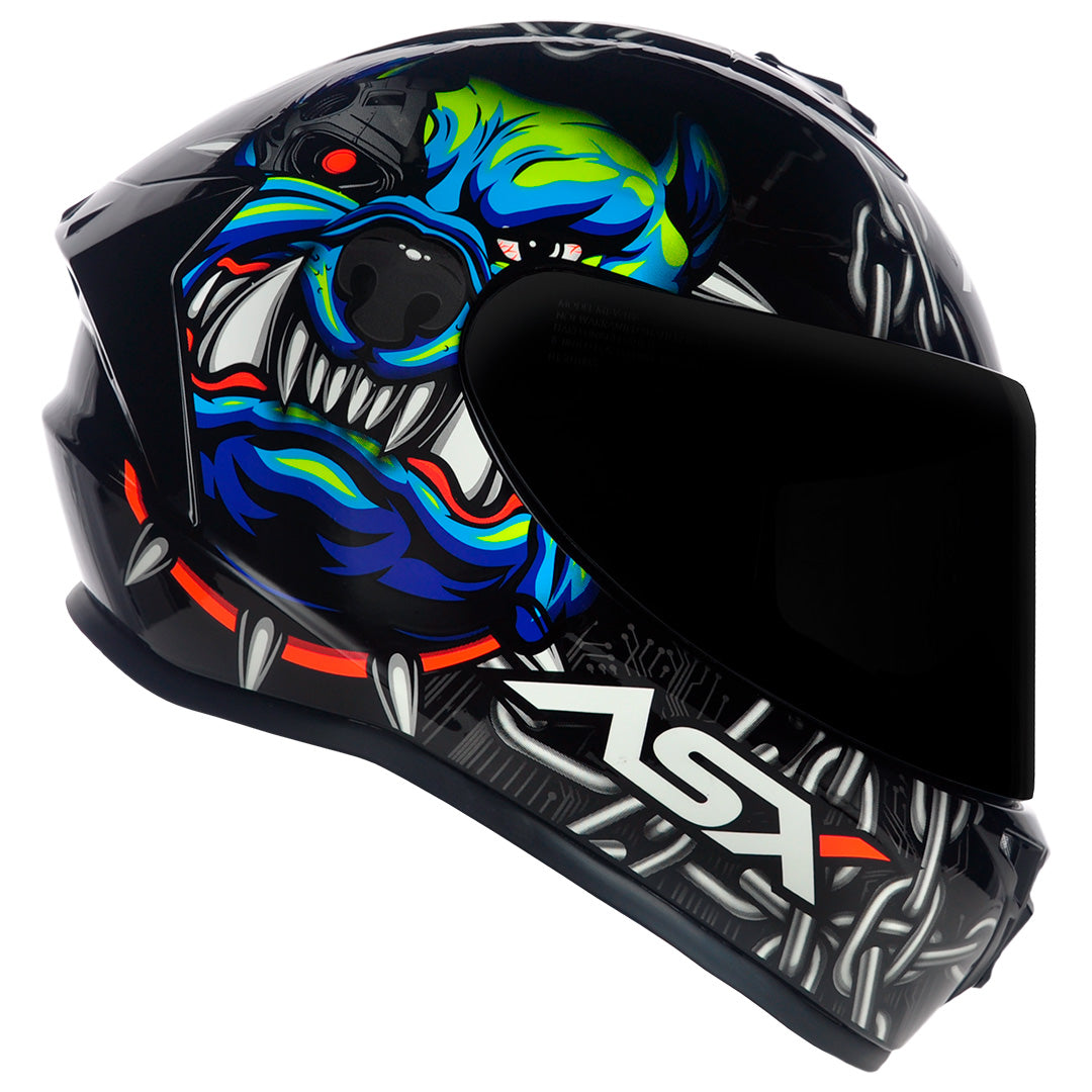 Capacete ASX draken Bull Cyber Brilho Preto/Azul