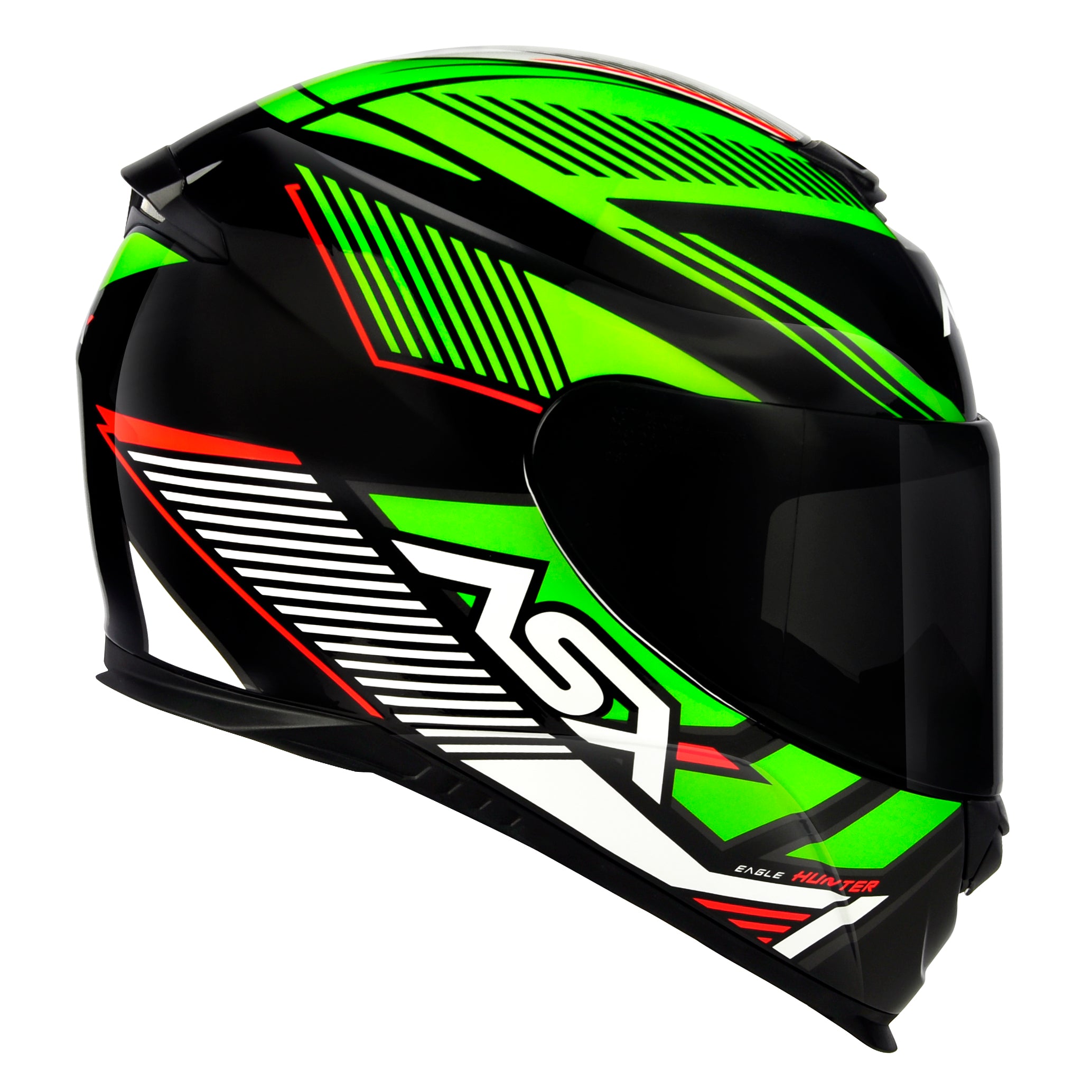 Capacete ASX Eagle Hunter Brilho Preto/Branco/Verde