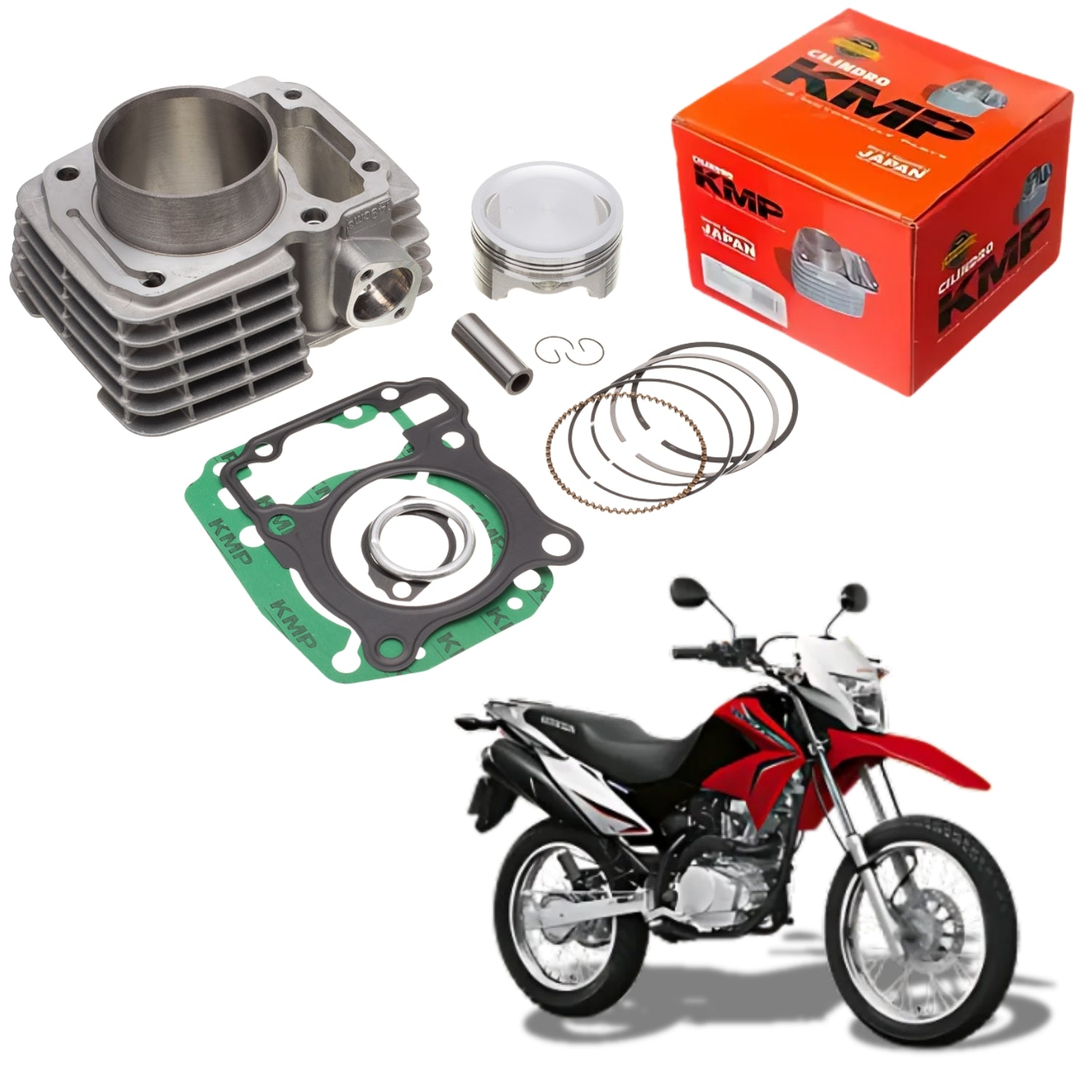KIT COM CILINDRO PISTAO KMP HONDA CG TITAN FAN 150CC PARA 190CC AUMENTO CILINDRADA