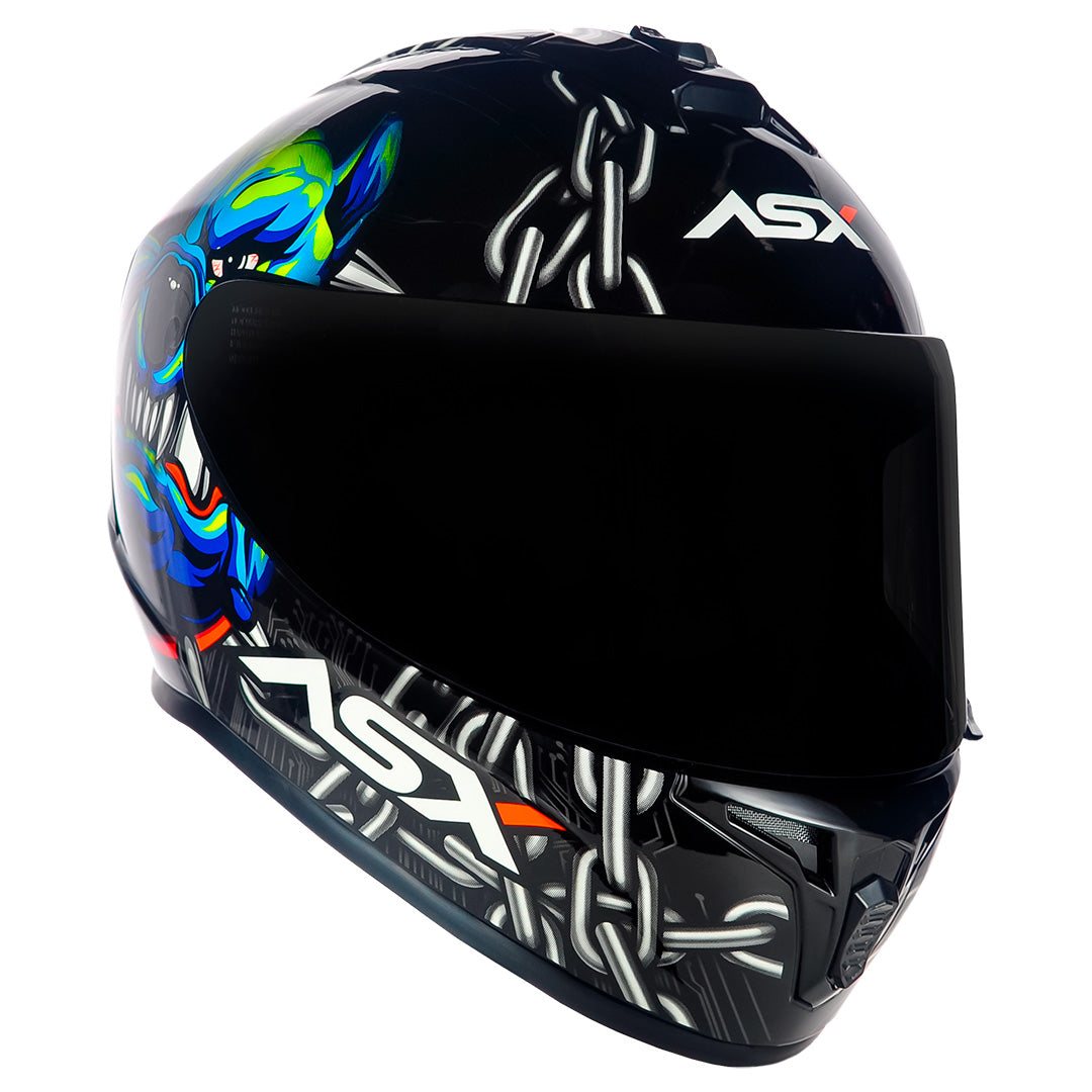 Capacete ASX draken Bull Cyber Brilho Preto/Azul