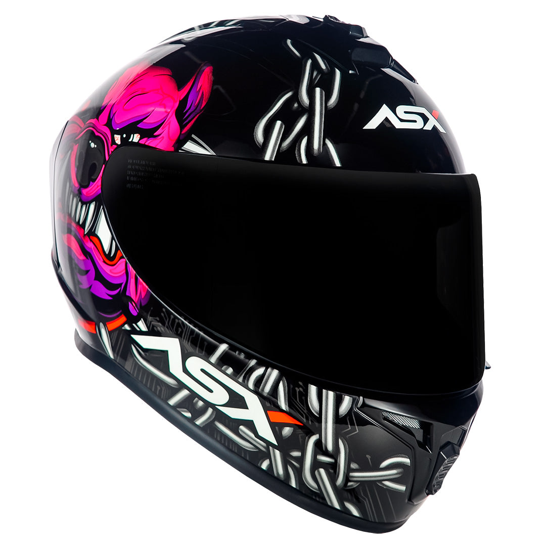 Capacete ASX draken Bull Cyber Brilho Preto/rosa