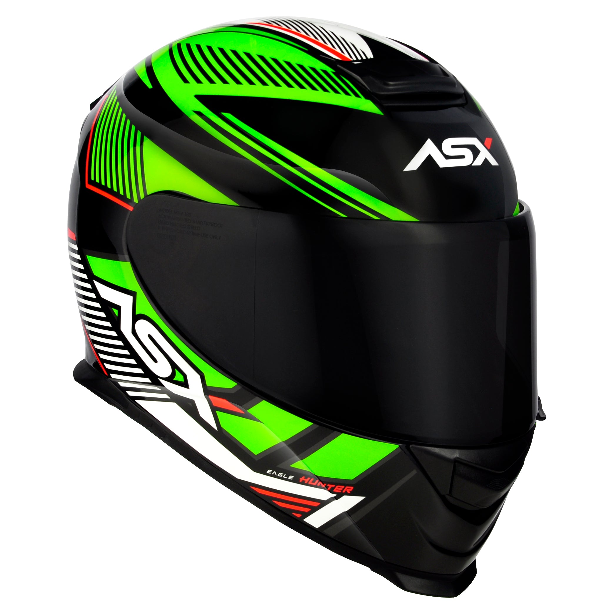 Capacete ASX Eagle Hunter Brilho Preto/Branco/Verde