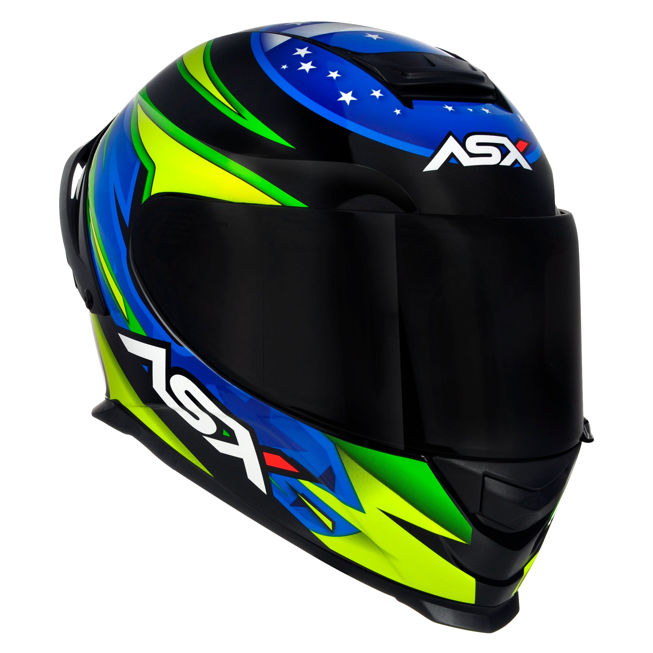 Capacete ASX Eagle Racing Patriot Brilho Preto/Azul/Amarelo