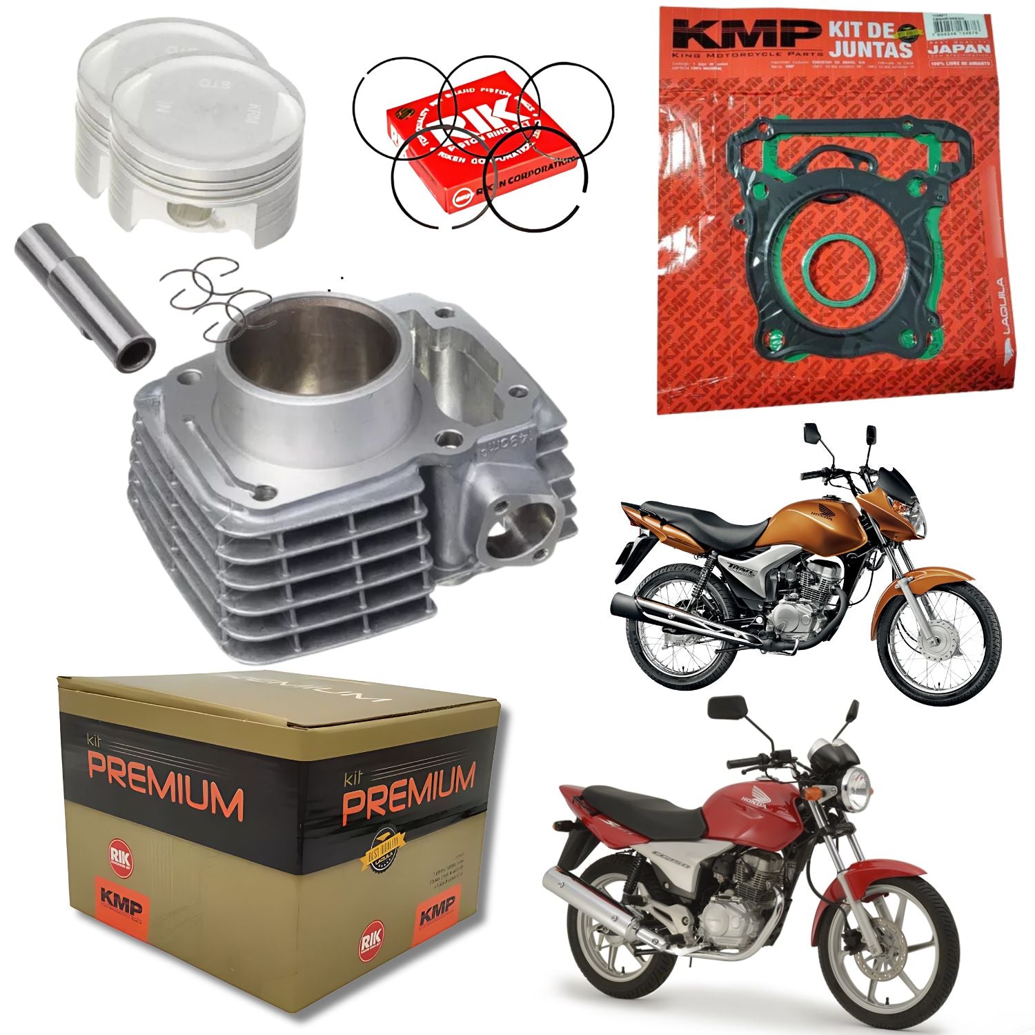 KIT PREMIUM COM CILINDRO PISTAO KMP HONDA CG TITAN FAN 150