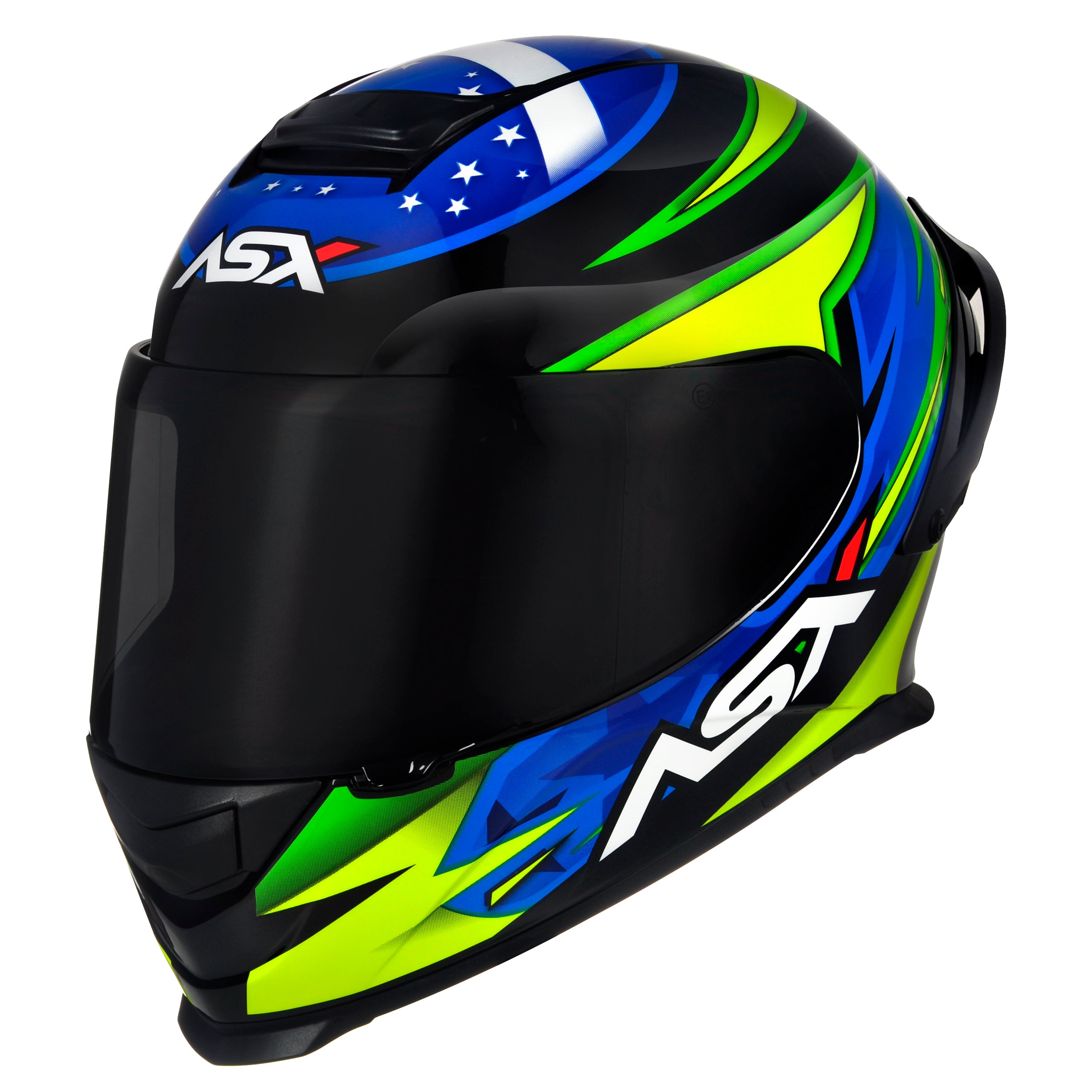 Capacete ASX Eagle Racing Patriot Brilho Preto/Azul/Amarelo