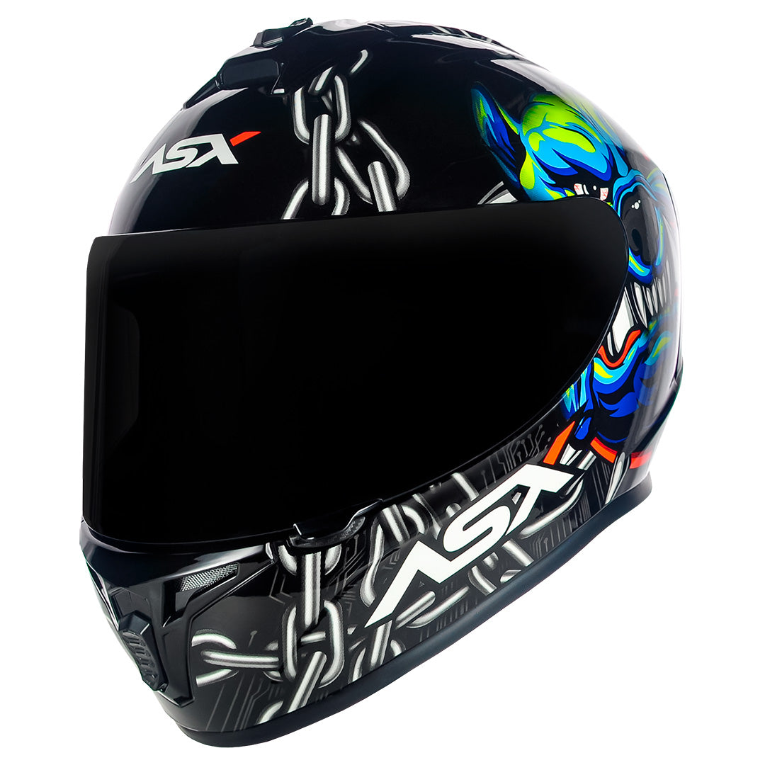 Capacete ASX draken Bull Cyber Brilho Preto/Azul