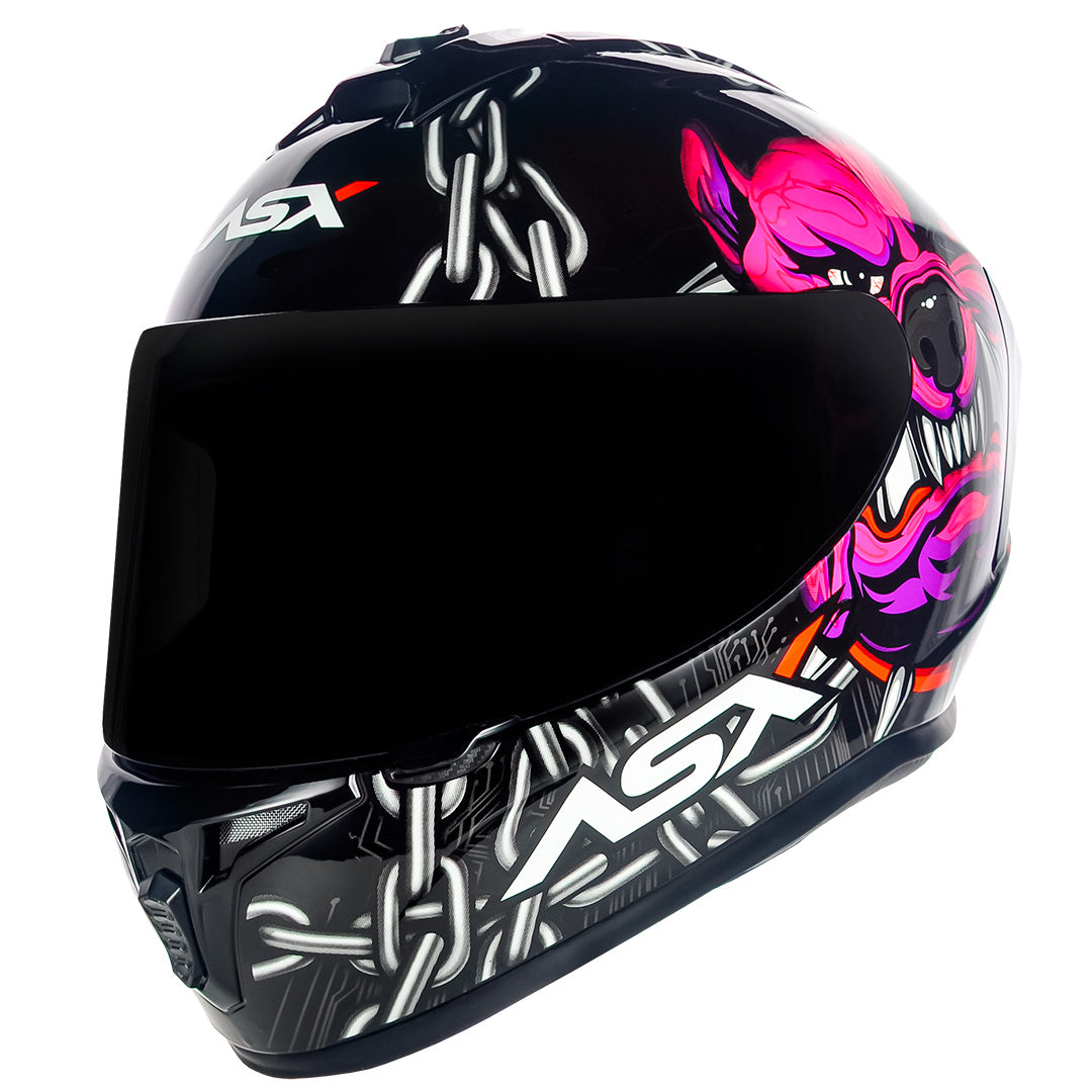 Capacete ASX draken Bull Cyber Brilho Preto/rosa