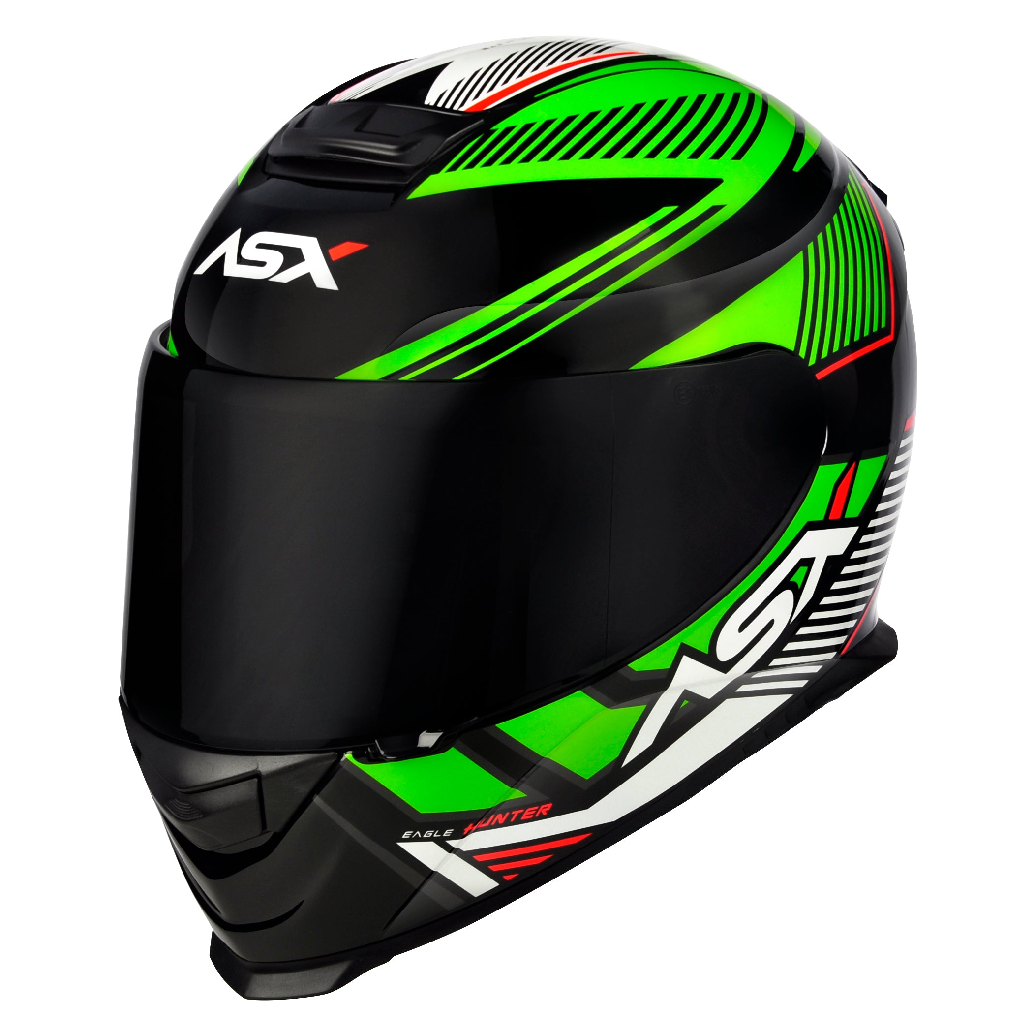 Capacete ASX Eagle Hunter Brilho Preto/Branco/Verde
