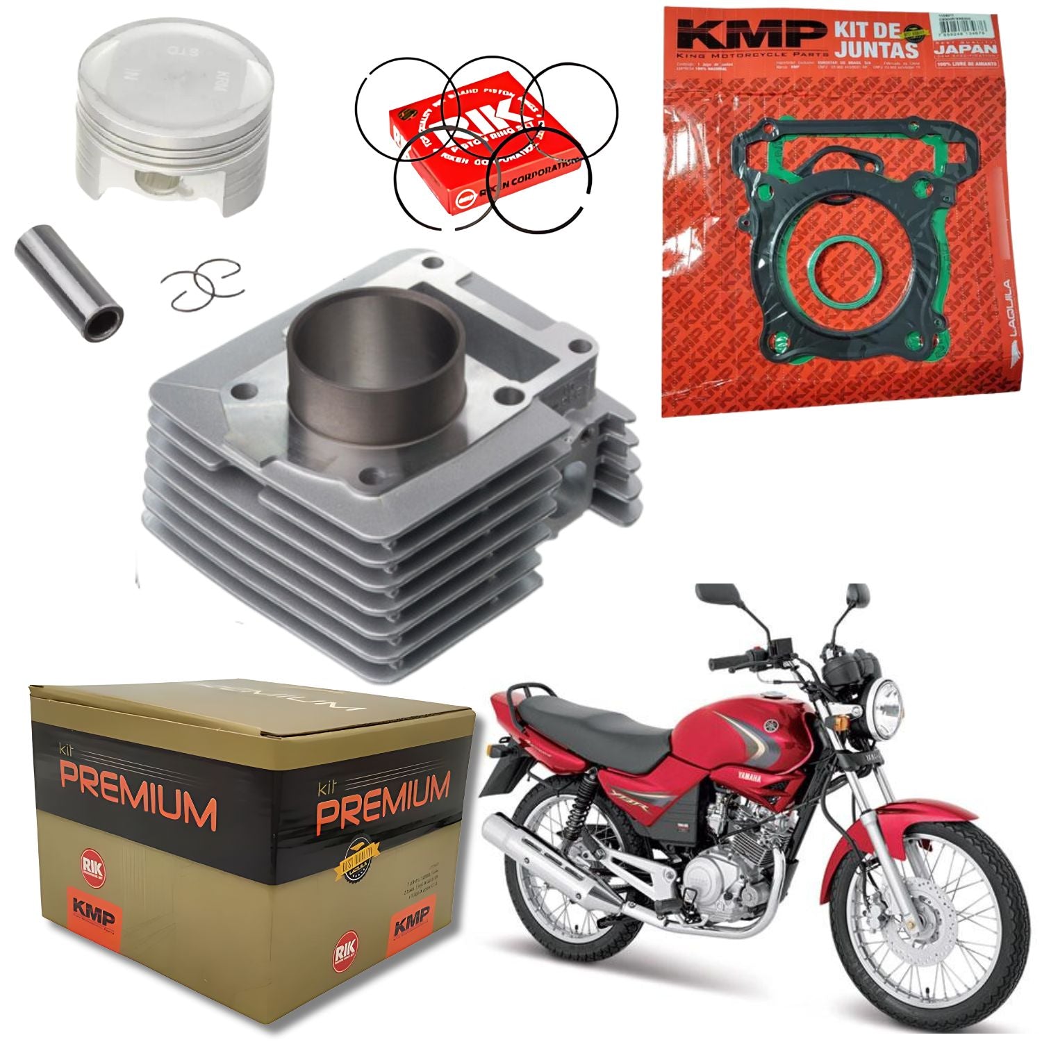 KIT PREMIUM COM CILINDRO PISTAO KMP YAMAHA YBR 125