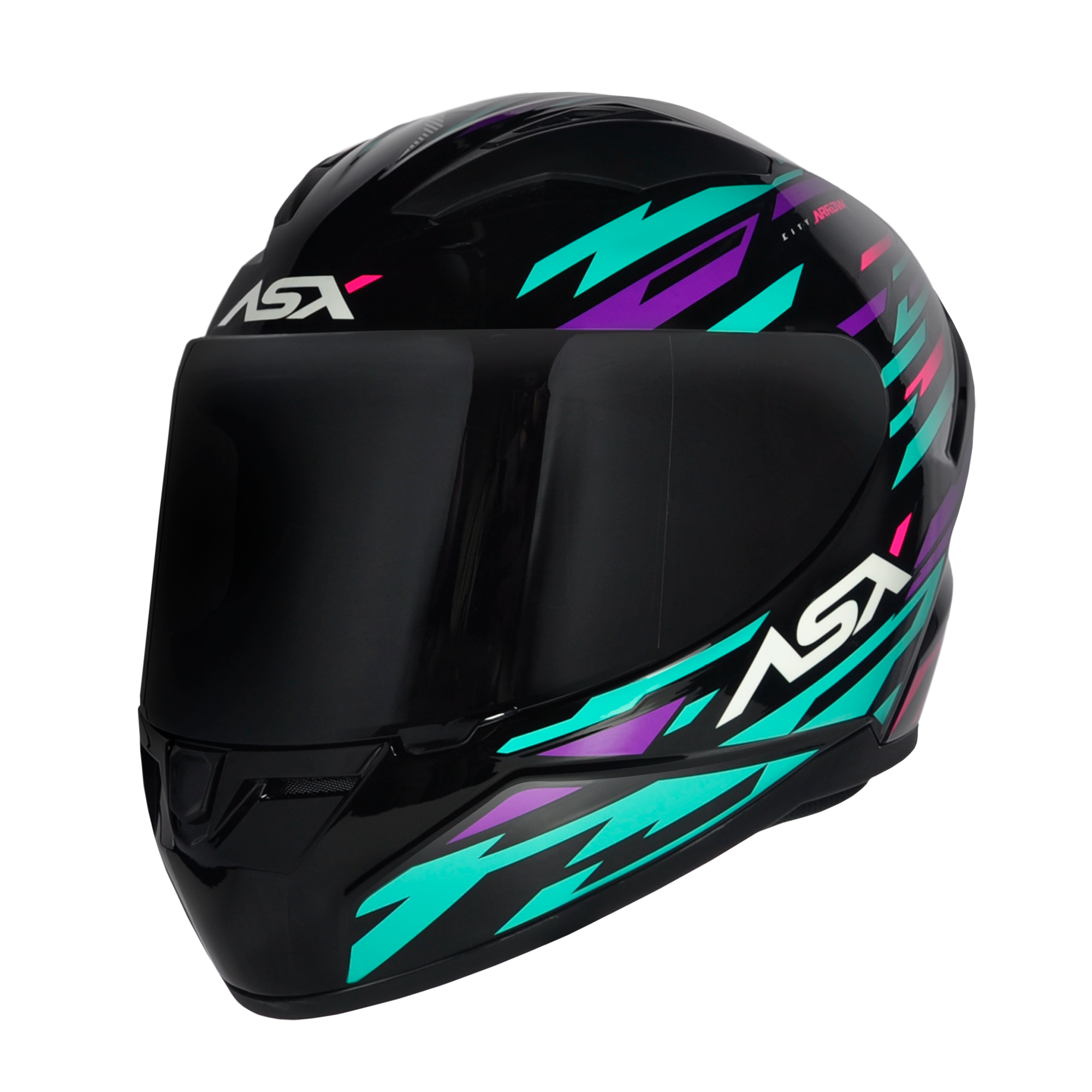 Capacete ASX City Arrow Brilho Preto/Tiffany/Roxo