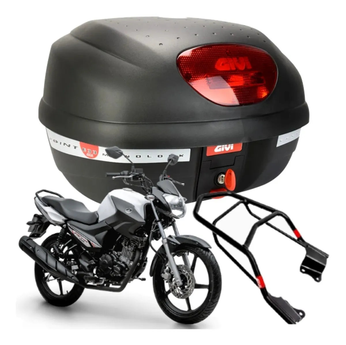 Bau E-33n Lente Vermelha Fumê + Bagageiro Factor 150 Fazer