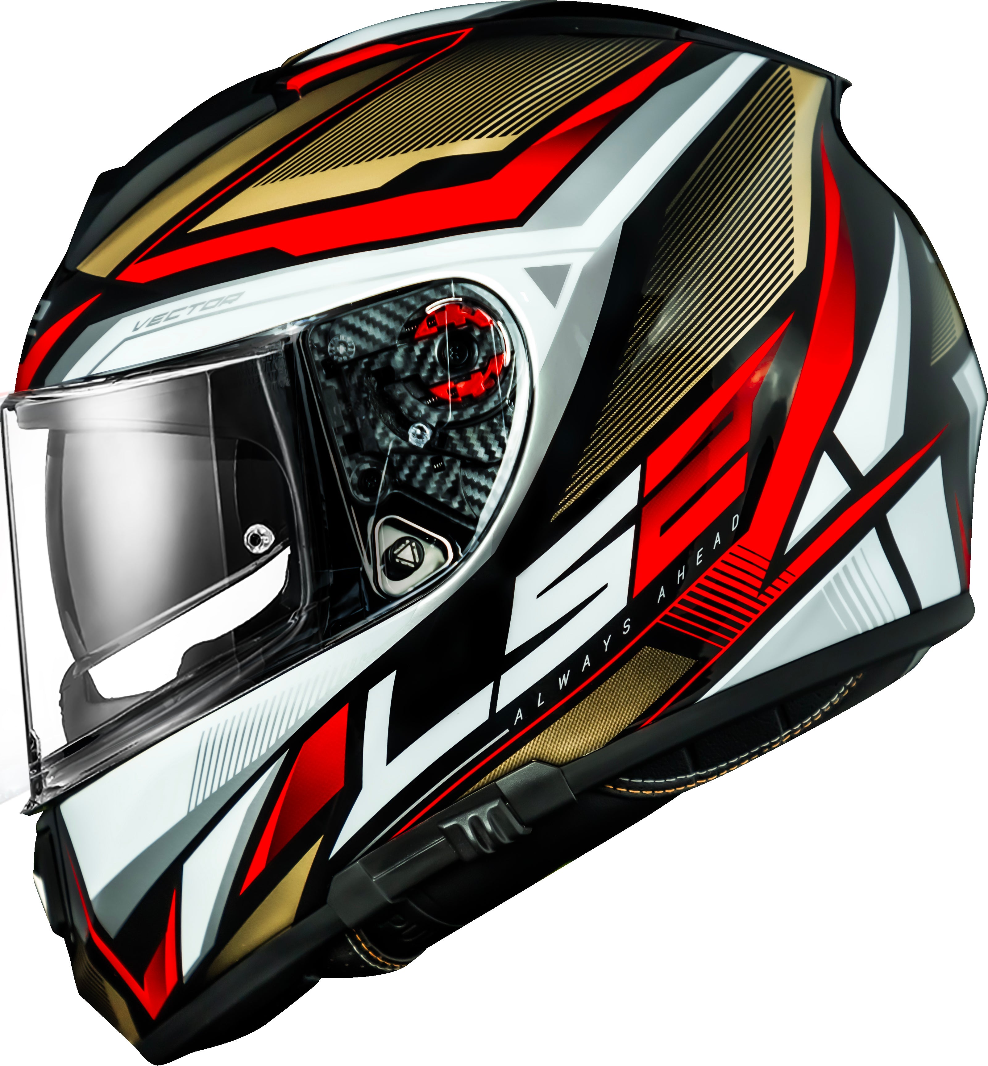 Capacete Ls2 Vector ff397 Rider Prata Dourado Vermelho