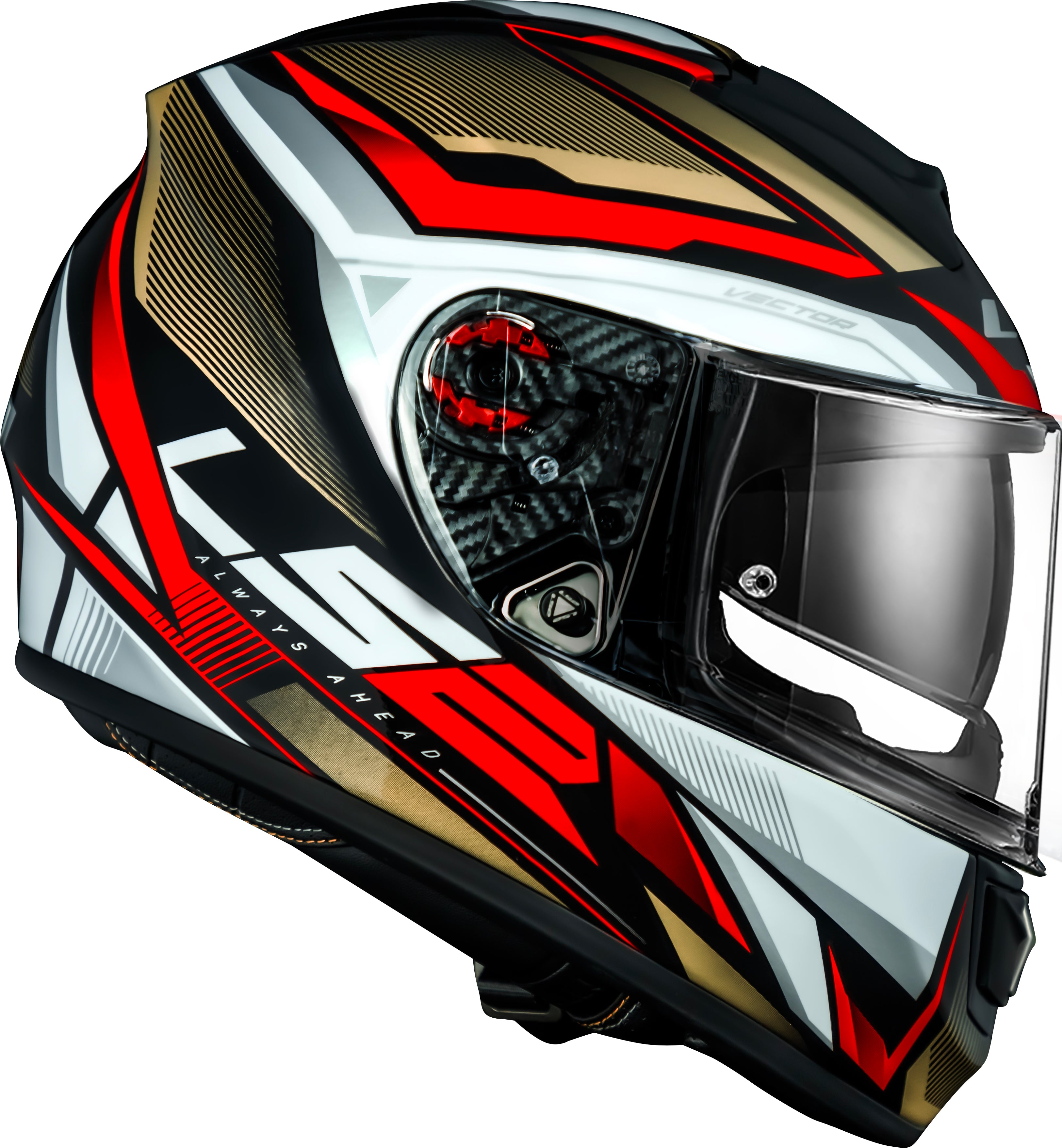Capacete Ls2 Vector ff397 Rider Prata Dourado Vermelho