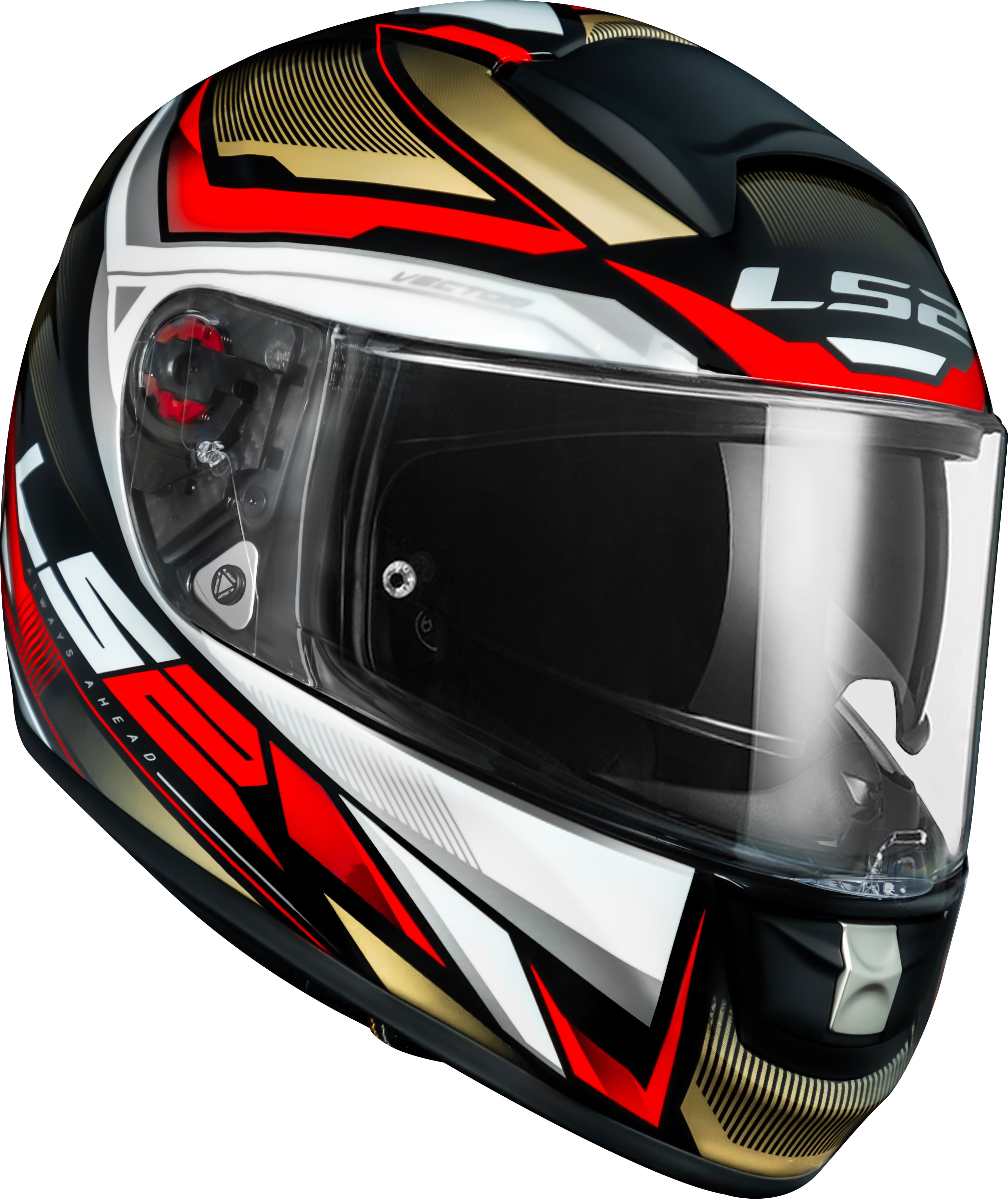 Capacete Ls2 Vector ff397 Rider Prata Dourado Vermelho