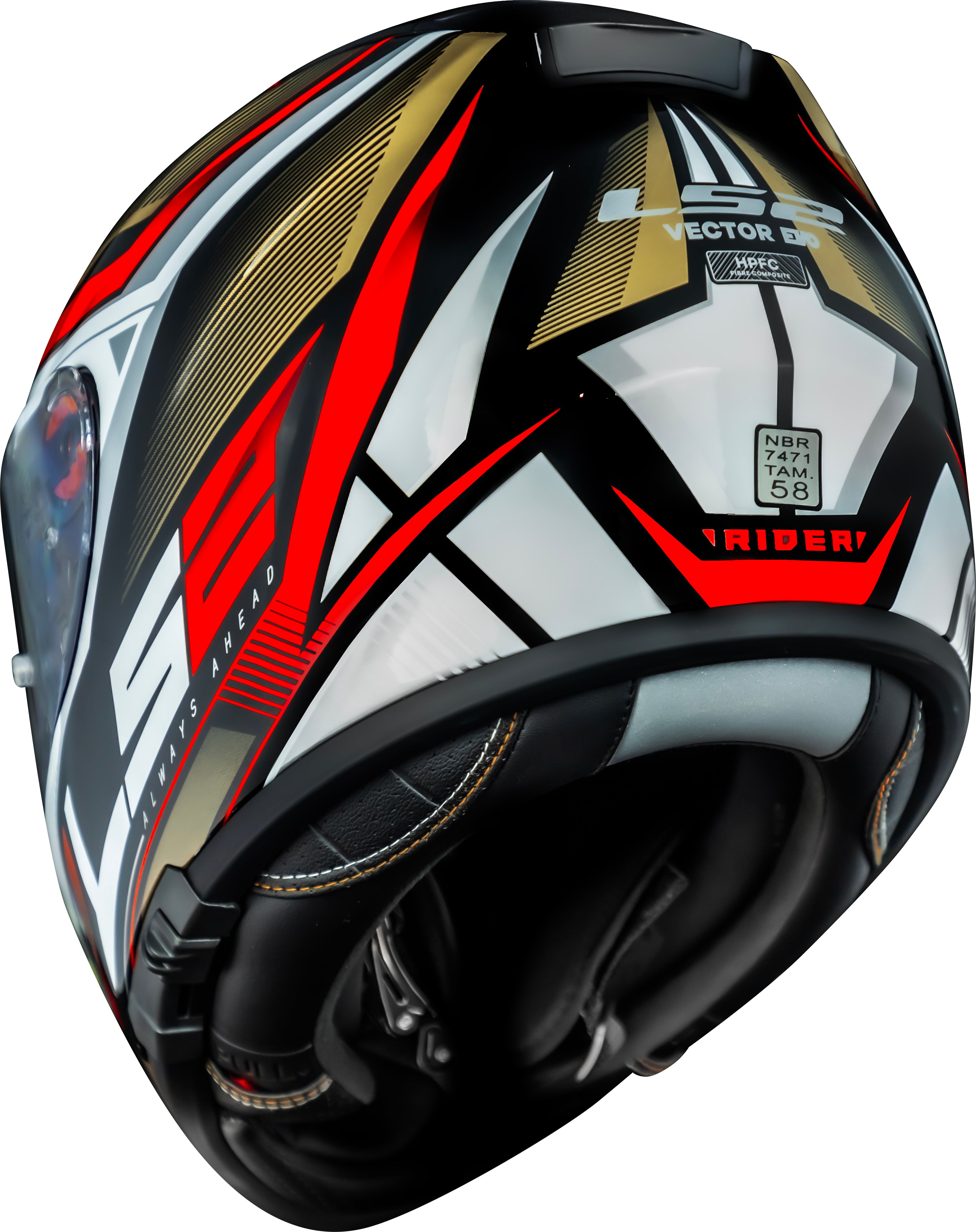 Capacete Ls2 Vector ff397 Rider Prata Dourado Vermelho